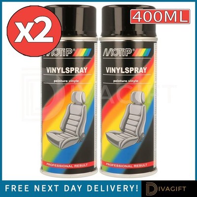 2 x MOTIP BLACK VINYL SPRAY PAINT 400ML CAR VINYL LEATHER INTERIOR CLEANER SPRAY