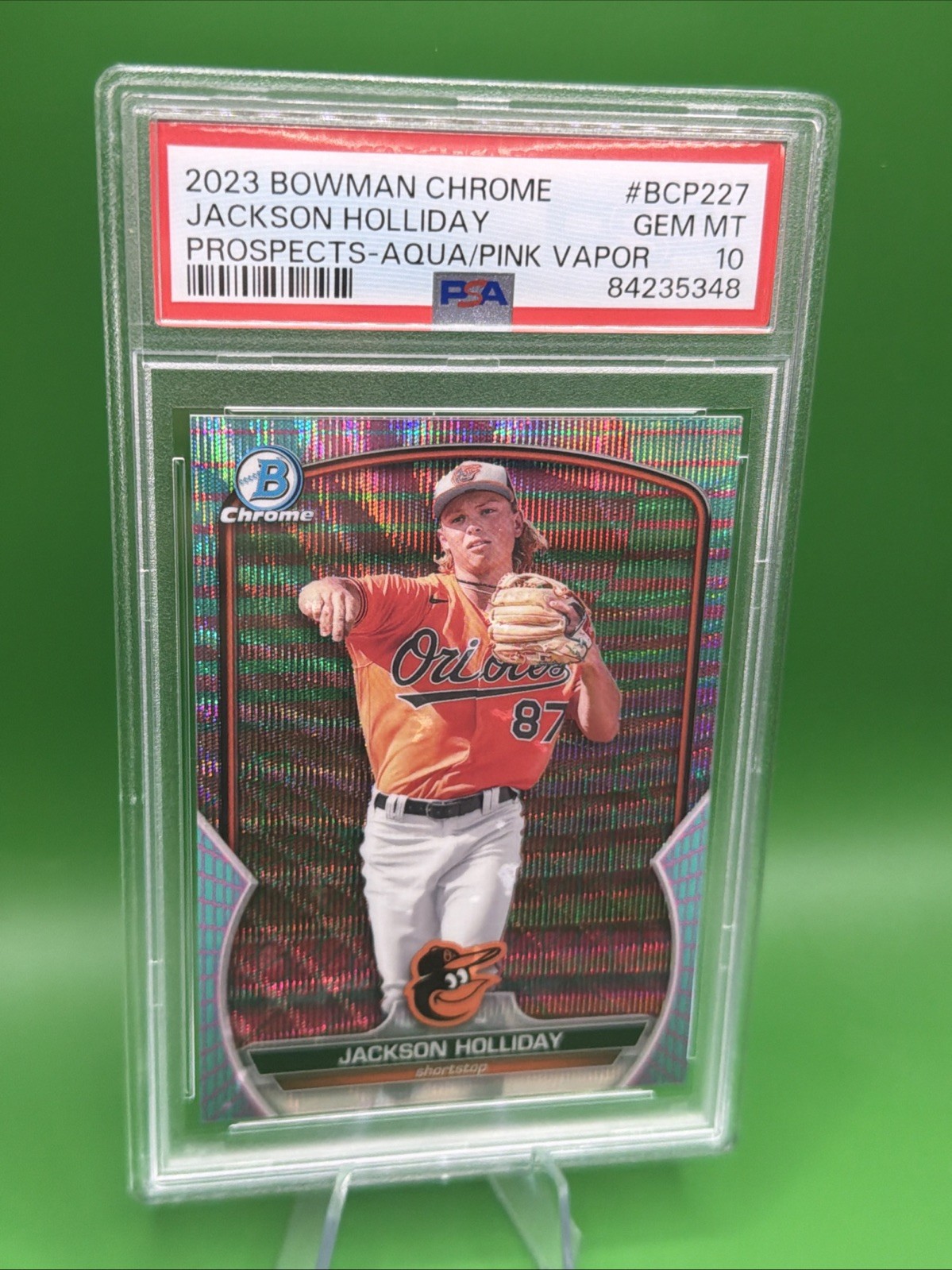 Jackson Holliday 2023 Bowman Chrome #BCP-227 Aqua Pink Vapor 105/125 PSA 10 view 3