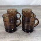 Vintage Anchor Hocking Fire King Brown Glass Barrel Coffee Mug Cup Set Of 4