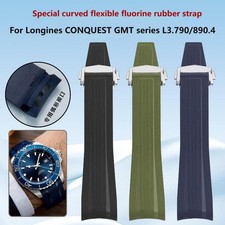 Fluororubber FKM Band Watch Strap For Longines Conquest GMT L3.790.4 L3.890.4