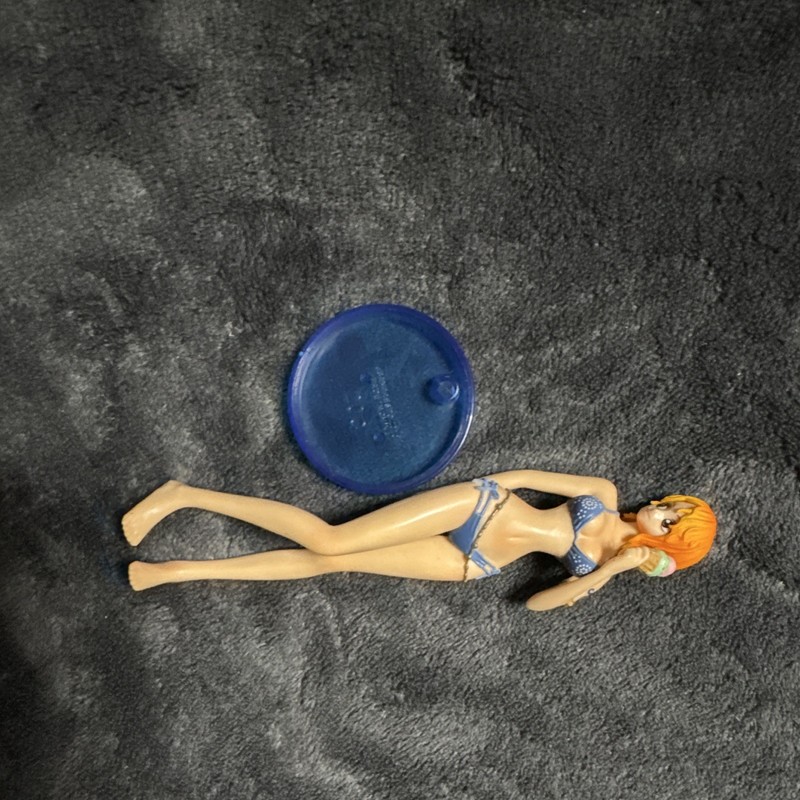 Banpresto Anime Girl Figure Orange Hair Blue Bikini w/ Blue Display Stand Base