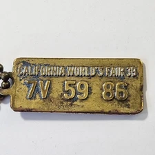 Brass 1939 CA Worlds Fair GGIE Goodrich Tires License Plate Key Chain Tag