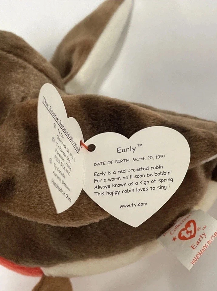 Ty Beanie Baby Early The Robin Bird Retired MWMT Birthdate March 20 1997 - Image 2 of 3