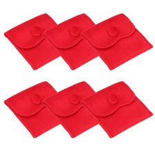 6Pcs 3x3 Inch Velvet Jewelry Pouches Gift Bags with Snap Button Red