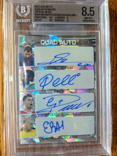 2022 Leaf Metal Quad Auto - Messi / Pele / Ronaldo / Haaland - BGS 8.5 - 5/6