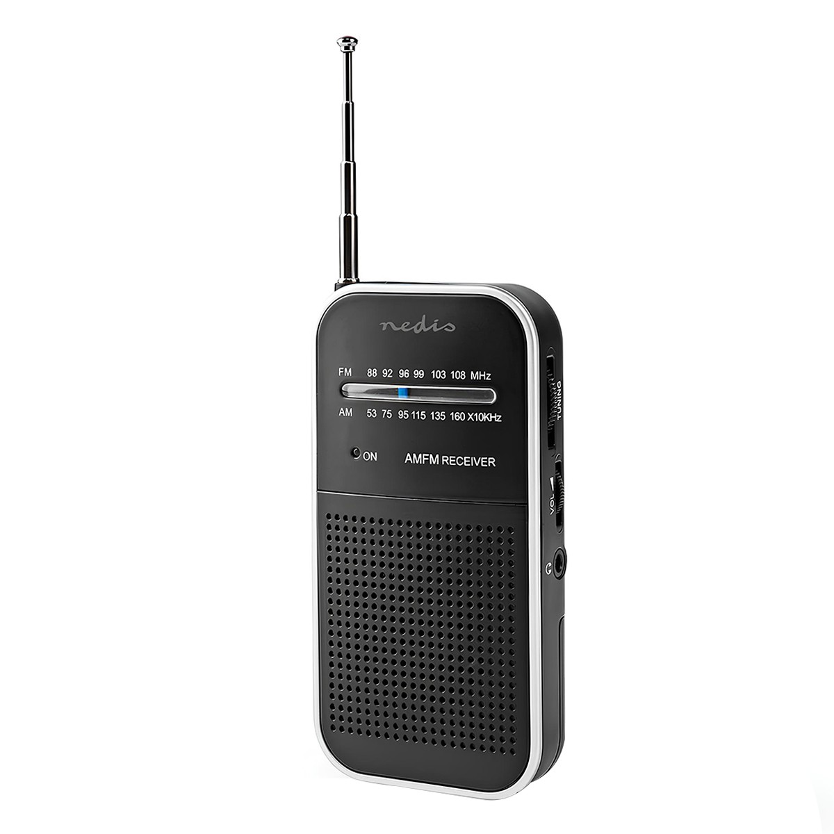 Radio AM/FM à piles Nedis Pocket noire avec réglage analogique et prise casque