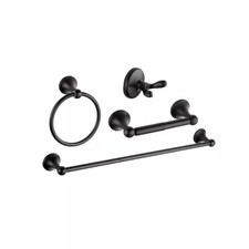4-Piece Bathroom Accessory Set with Adjustable Towel Bar Towel Ring Toilet Paper