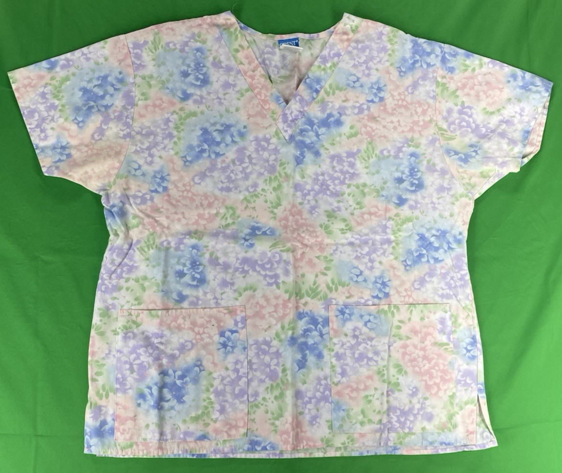 Medium Multi-Colored Flower Patterned Crest Scrub… - image 1