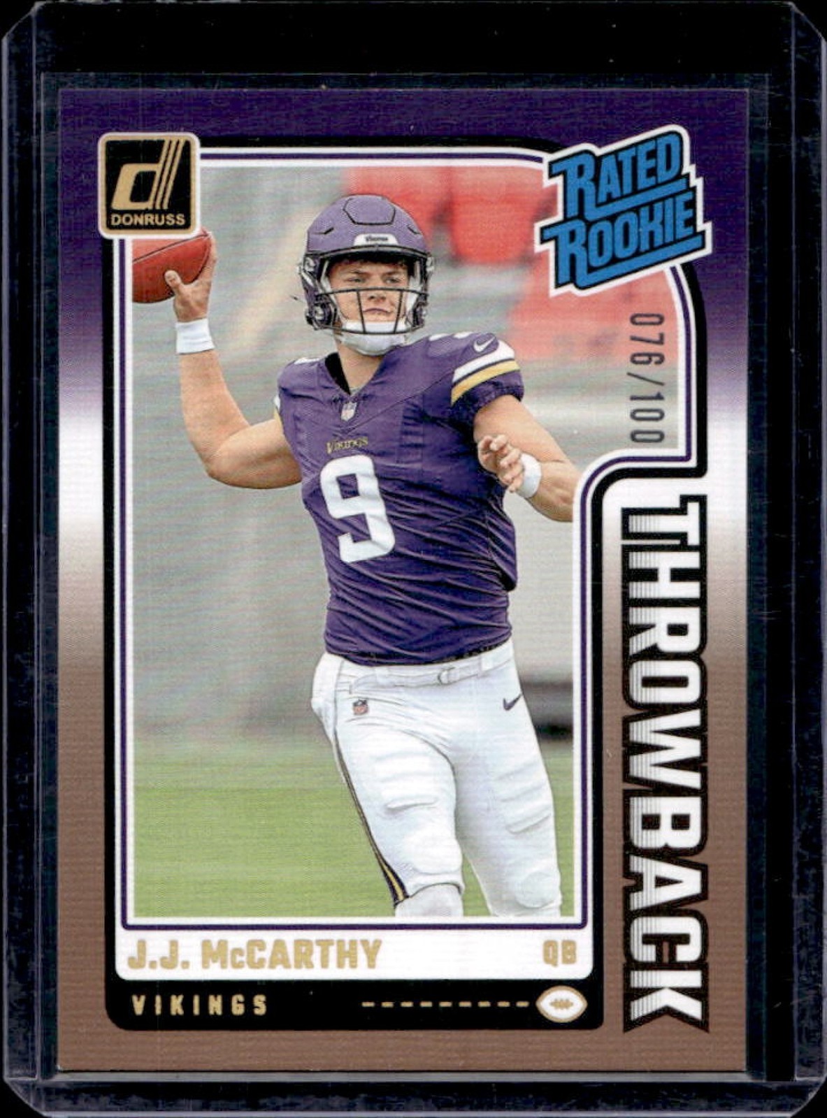 2024 Donruss JJ McCarthy Rated Rookie Throwback Studio Series #76/100 Vikings