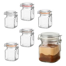 6 | 12 Vasetti Quadrati in Vetro Clip 100 ml Barattolo Spezie Bomboniere 7x5x8cm