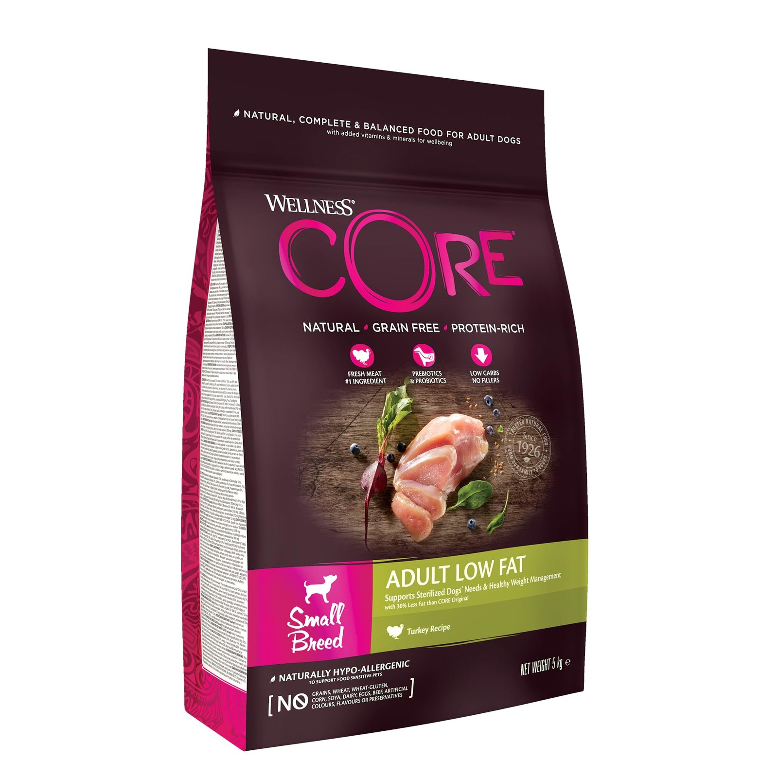 Wellness CORE Small Breed Low Fat, 5kg, Turkey, Dry Dog Food for Small Breeds,
