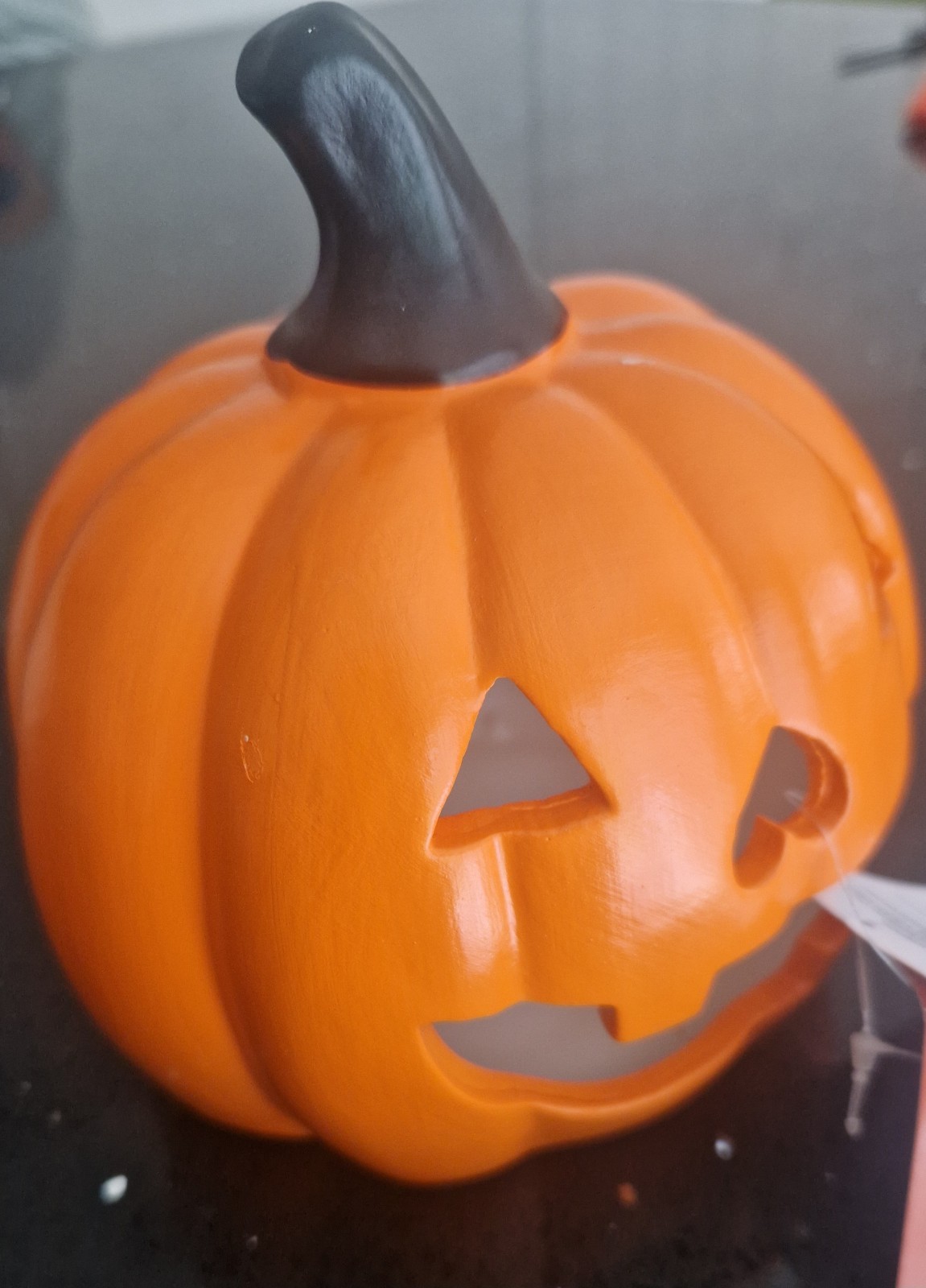 Halloween Battery Led Light Up Ceramic Pumpkin  5"" Diameter