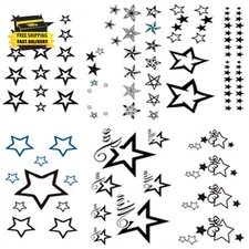 Cute Black Moon Sky Stars Temporary Tattoo for Women Body 6 Sheet Art Fake Tatto