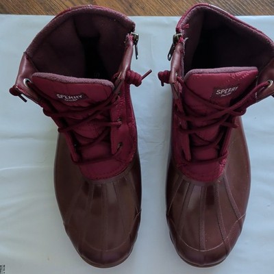 Sperry Womens Waterproof Duck Boots Burgundy/Brown Lace-Up Ankle US 9.5 M