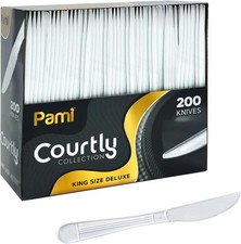 Heavy Weight Disposable Plastic Knives 200-Pack - Bulk King Size Deluxe White