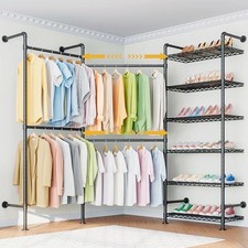 Kleiderstange Wardrobe Rack Verstellbar Freistehend Aufbewahrung 6 Regale Doppel