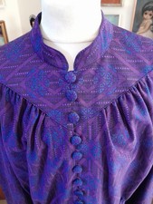Vintage Purple Turquoise Mandarin Collar Dress Button Bodice Abstract Pattern