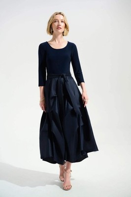 Joseph Ribkoff Pleated Taffeta Midi Fit and Flare Dress 261720