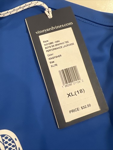 Vineyard Vines Boys, Short Sleeve Graphic Tea Performance Lacrosse XL Blue NWT - Picture 3 of 5