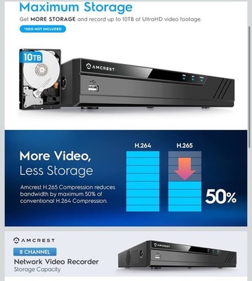 Amcrest NV4108-A2 4K 8CH NVR (1080p/3MP/4MP/5MP/8MP) Network With 2TB HDD