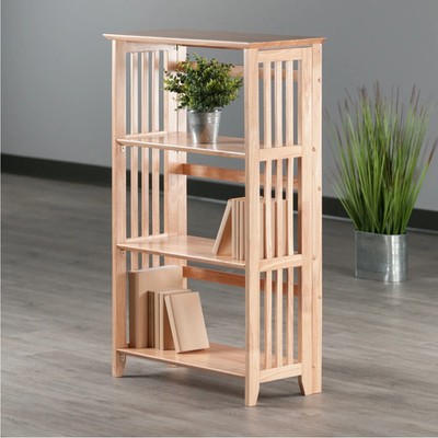 Solid Wood 4-Shelf Bookcase Home Office Study Library Display Organizer Natural