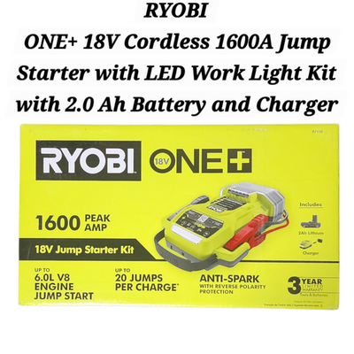 RYOBI ONE+ 18V Cordless 1600A Jump Starter with 2.0 Ah Battery and