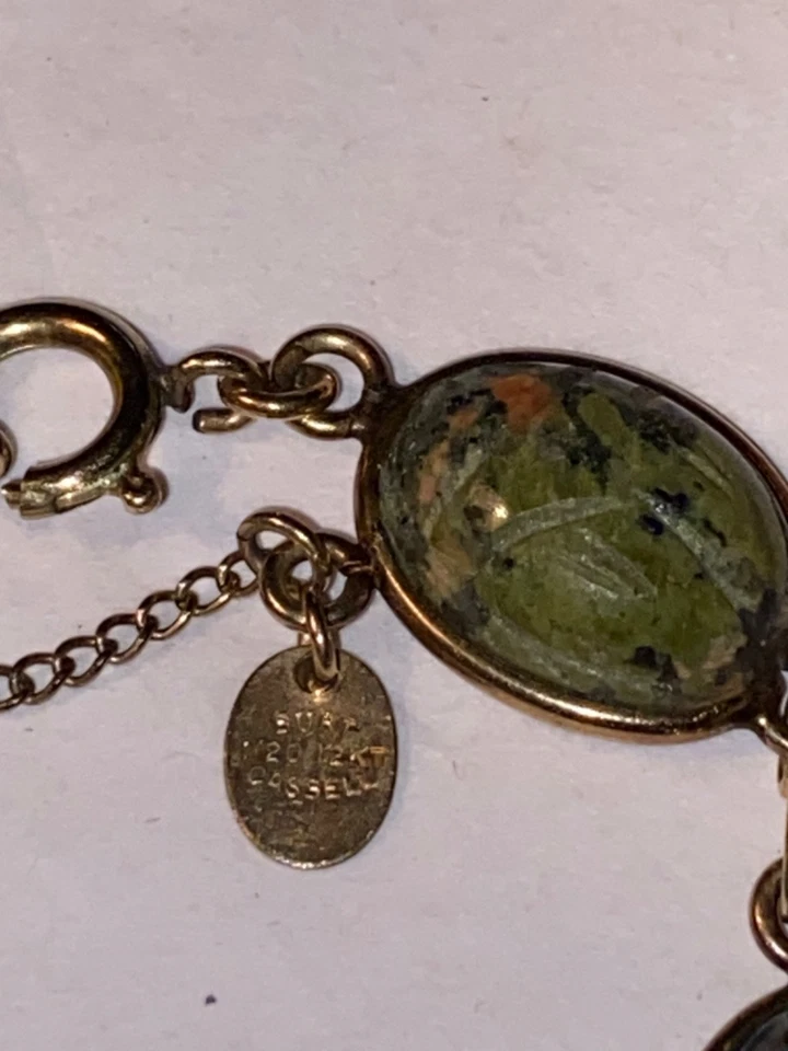 Gemstone Scarab Bracelet - Burt Cassell 1/20  12 K Gold Filled - Image 3 of 4