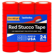 Red Stucco Tape, 2 Inch X 60 Yd, Case of 24 Rolls, Made in USA, Heavy Duty Red P