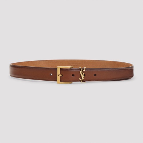SAINT LAURENT Ruby Rust Cassandre Men's Leather Belt New & Authentic