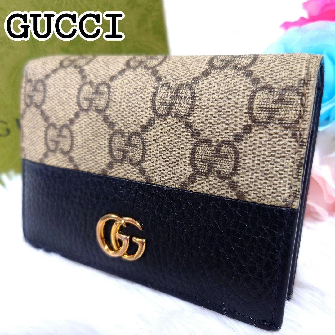 Gucci Portefeuille Bi Pliable GG Supreme GG Marmont Cuir PVC Noir