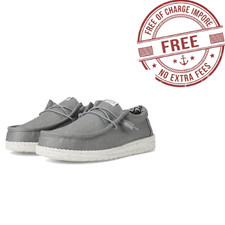 Hey Dude Wally Stretch Canvas Men's Light Grey Soft Comfortable NEW WITH BOX