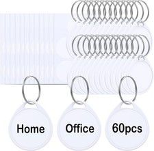 60 Pcs Key Tags 1.5 Inch Tough Plastic Reusable Sturdy Round White