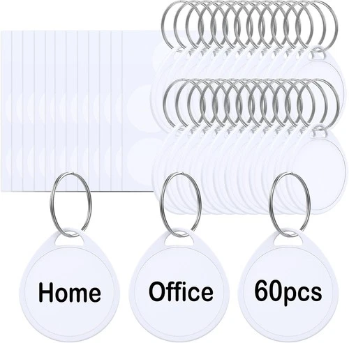 60 Pcs Key Tags 1.5 Inch Tough Plastic Reusable Sturdy Round White  - Picture 1 of 2