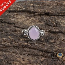 Valentines Deal Sterling Silver Natural Rose Chalcedony Band Statement Boho Ring
