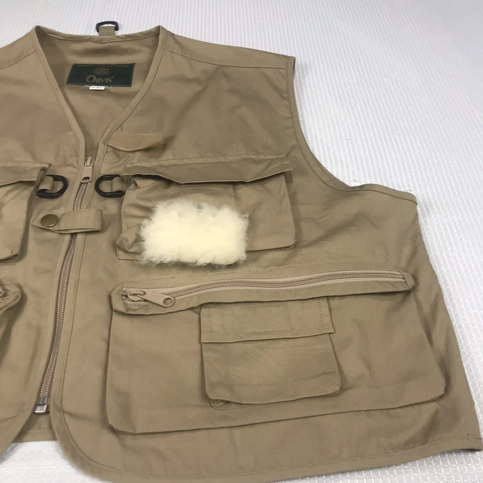 Vintage Orvis Mens Multipockets Fly Fishing Khaki Vest Zip Up Size Large NWOT - Image 3 of 4