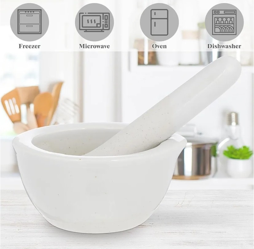 Marble Stone Pestle and Mortar Set, Spice & Herb Crusher 8cm