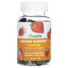 Immune Support Gummies with Elderberry, Vitamin C and Zinc, Natural Berry, 60