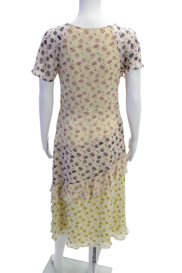 Vestido midi floral de seda manga corta cuello en V blanco talla 6 Joie para mujer Foto 3 de 4