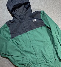 The North Face Hooded Rain Jacket Boys Youth Large Green/Black Zip Windbreaker