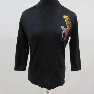 One Up Golf Pullover V-Ausschnitt Wollmischung Schwarz Brustumfang 40/42 UK 16/18 SKU Y12609