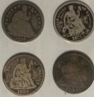 Lot of FOUR SEATED LIBERTY DIMES :: DATES: 1838-P, 1876-CC, 1891-O, 1884-P ::