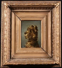 JULES CHARDIGNY (1842-1892) SIGNED FRENCH OIL ON PANEL - PORTRAIT OF A TERRIER