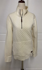LL Bean Quilted 1/4 Quarter Zip Pullover Women's LARGE Sweatshirt Cream flaw 