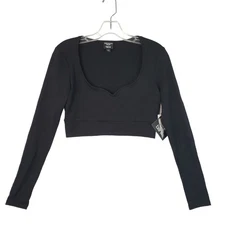 Nicole Williams English x Bar III Womens Small Black Ribbed Long Sleeve Crop Top