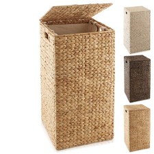 Woven Square Laundry Hamper Basket with Liner, Woven Hyacinth Wicker Seagrass