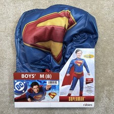 DC SUPERMAN Muscle Chest Boys M 8 Padded Jumpsuit with Cape Costume NEW