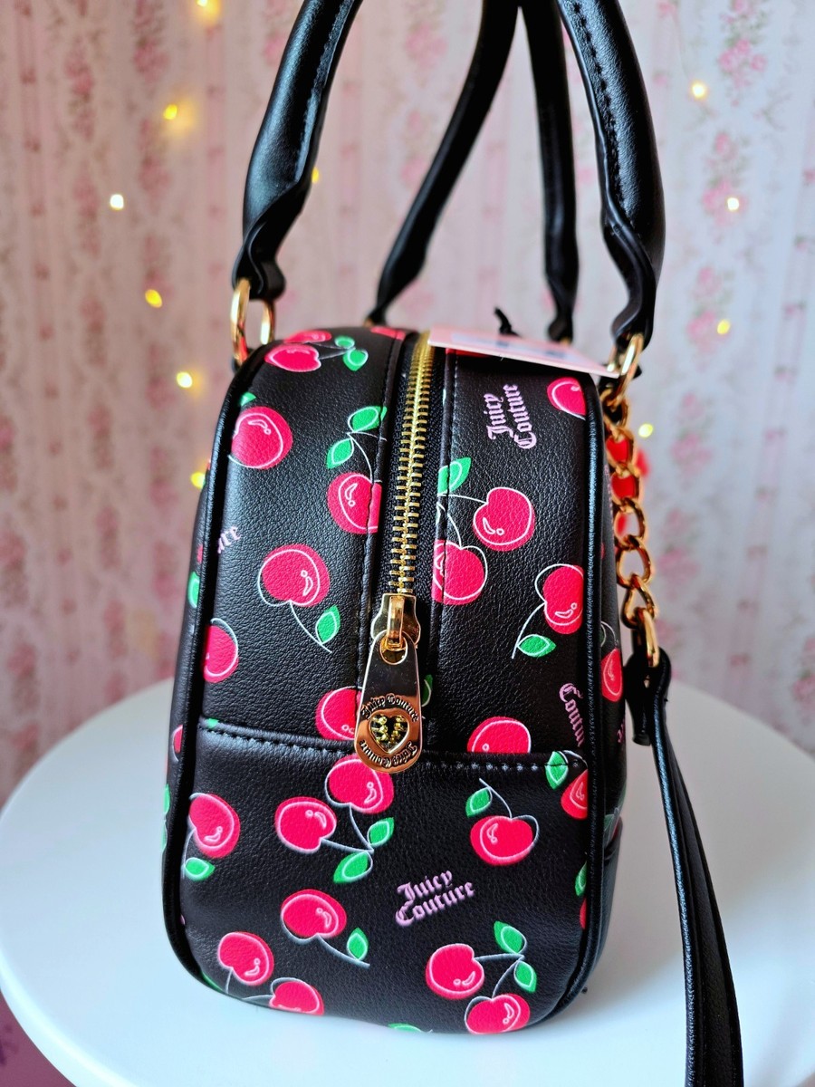 NEW🔥 Juicy Couture Cherry Girl Satchel Black Red Cherry Print Bag