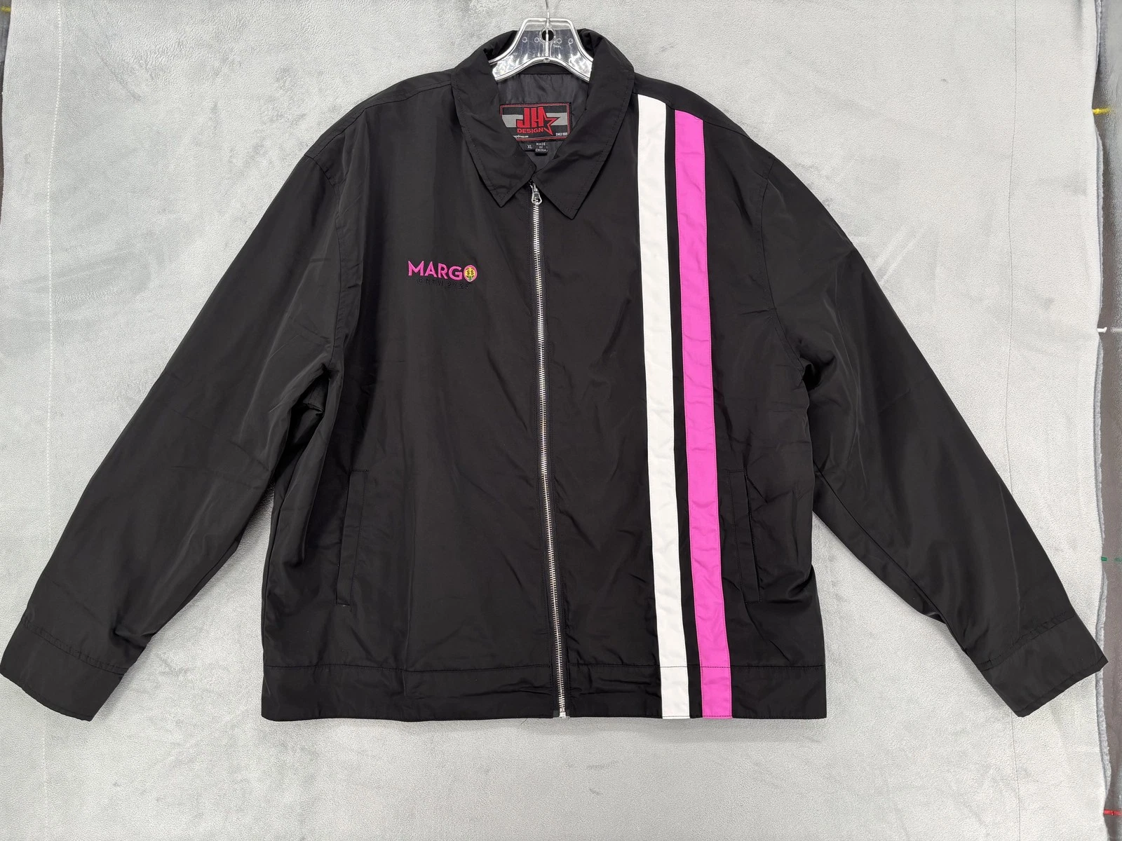 JH Design Jacket Mens XL Black Windbreaker Pink White Stripe Margo Crew 2025