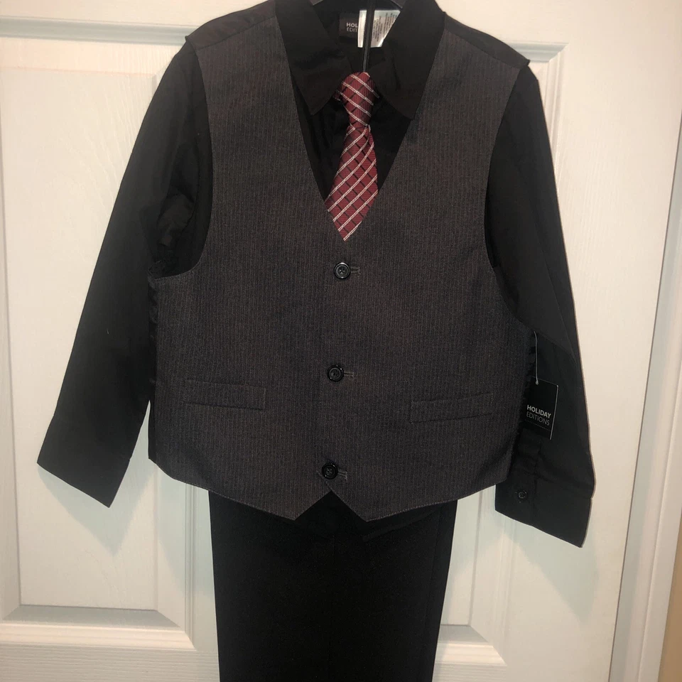 Chicos 4 Piezas Traje Pantalones, Chaleco, Camisa de Vestir, Conjunto de Corbata Talla 7 Manga Larga Nuevo con Etiquetas Foto 2 de 3