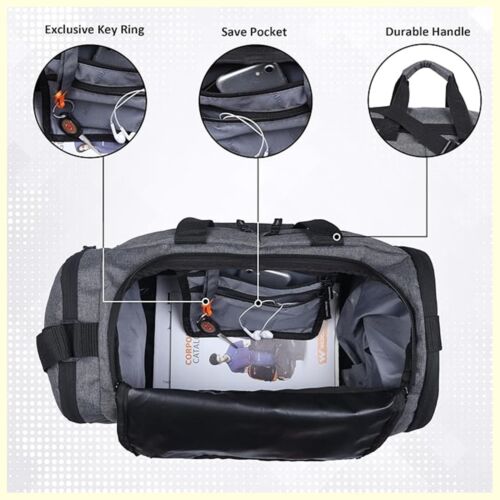 Sports Gym Bag ,Travel Duffel Bag with Shoes Compartment for Men Women, Gray - Picture 6 of 7
